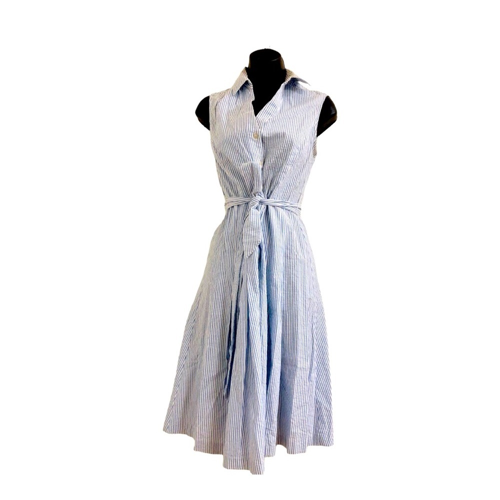 JonesNY white blue pinstripe button down seersucker style cotton Dress size 4 - Picture 4 of 16